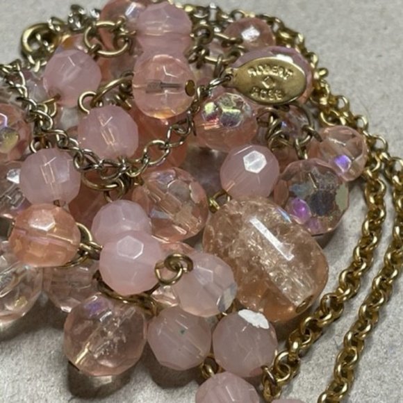 Pretty in Pink Robert Rose Glass Faceted Ab and Crackle Beaded Lariat style - Picture 6 of 7